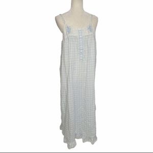 VINTAGE 90s nightgown blue check plaid embroidered floral M